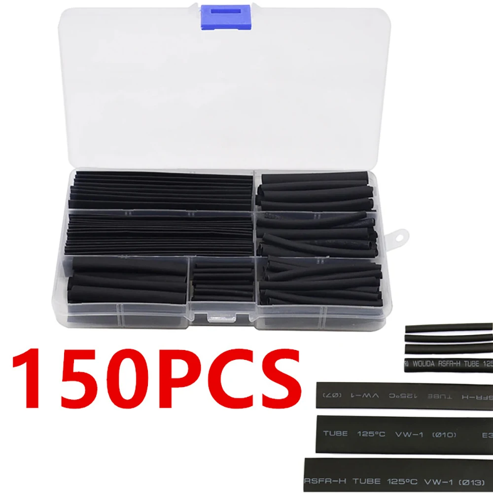 150PCS boxed black advanced heat-shrinkable tube assembly-2:1 shrink ratio for insulated wires and cables-integrated pipes and c