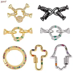 JUYA Cobre Zircão Fechos, Ganchos Conector, Fixadores para Fazer Jóias DIY, Bordado, Pulseira Pérola, Colar Acessórios, Novo