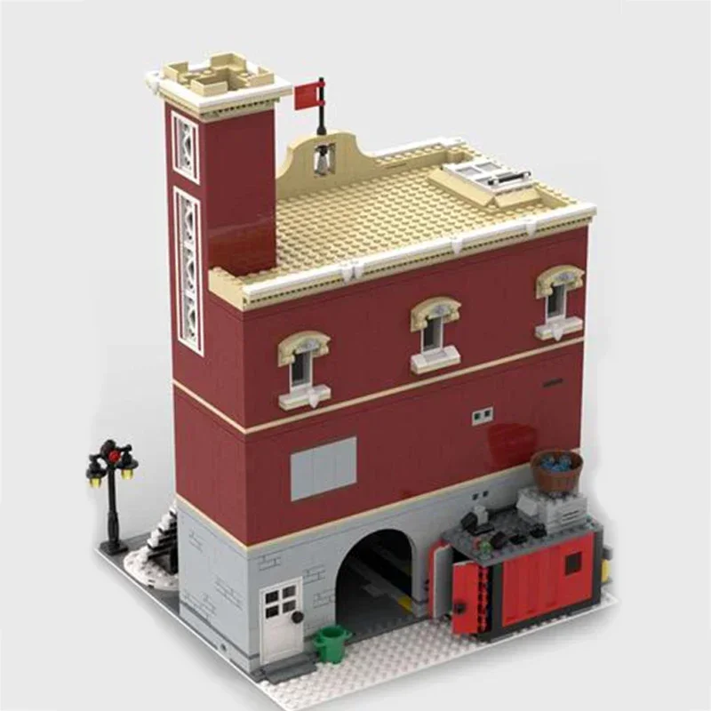 Moc Building Blocks Street View Model Winter Fire Station Technical Bricks DIY Assembly Construction Toys For Kids Holiday Gifts
