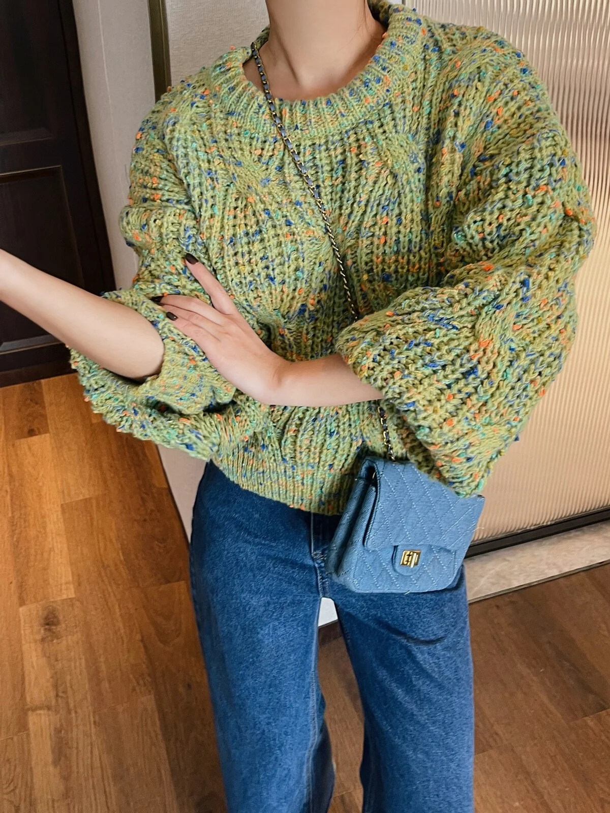 

Свободный свитер с круглым вырезом для женщин, корейский стиль, осень-зима, новая модная коллекция, стройнящий, в стиле lazy, маленький размер