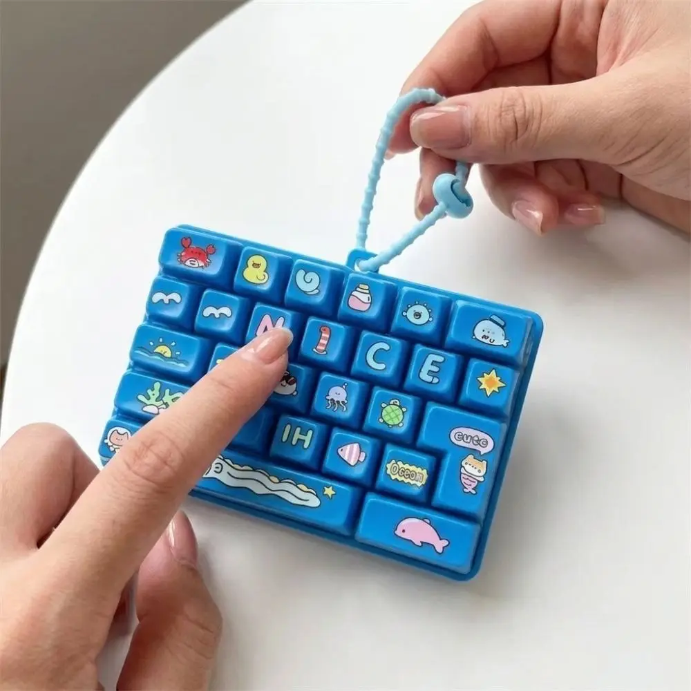 Sensory Multicolored 26-Key Keychain Cartoon 26 Key Grid Fidget Mini Keyboard Decompression Gift