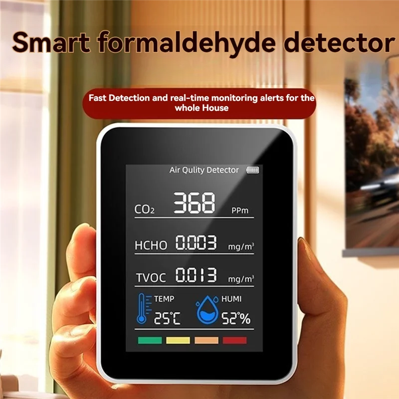 5-In-1 Air Quality Monitor Levels Temperature & Humidity Detector With LCD Display Indoor Air Quality Sensor For Home-Y41A