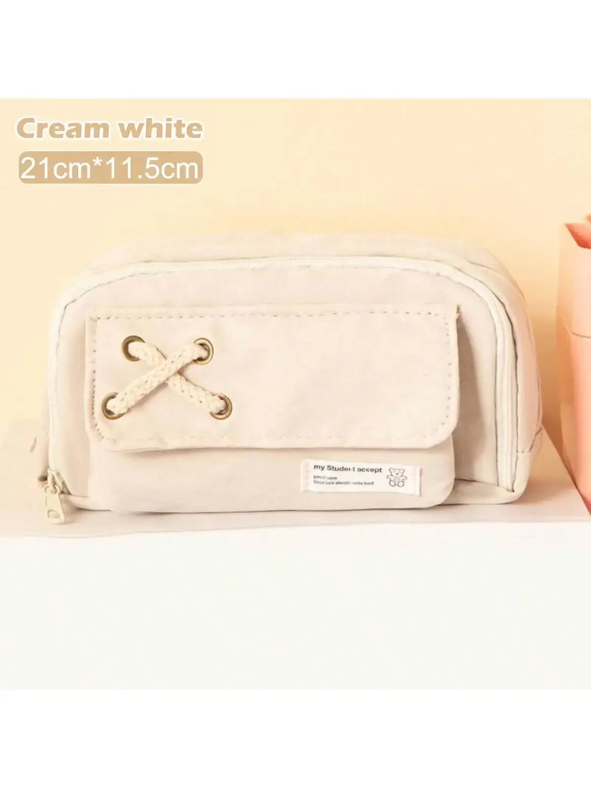 High Capacity Canvas Pencil Case, Solid Color Simple Design Layered Pencil Case, Multi-Purpose And Suitable Stationery Pouch