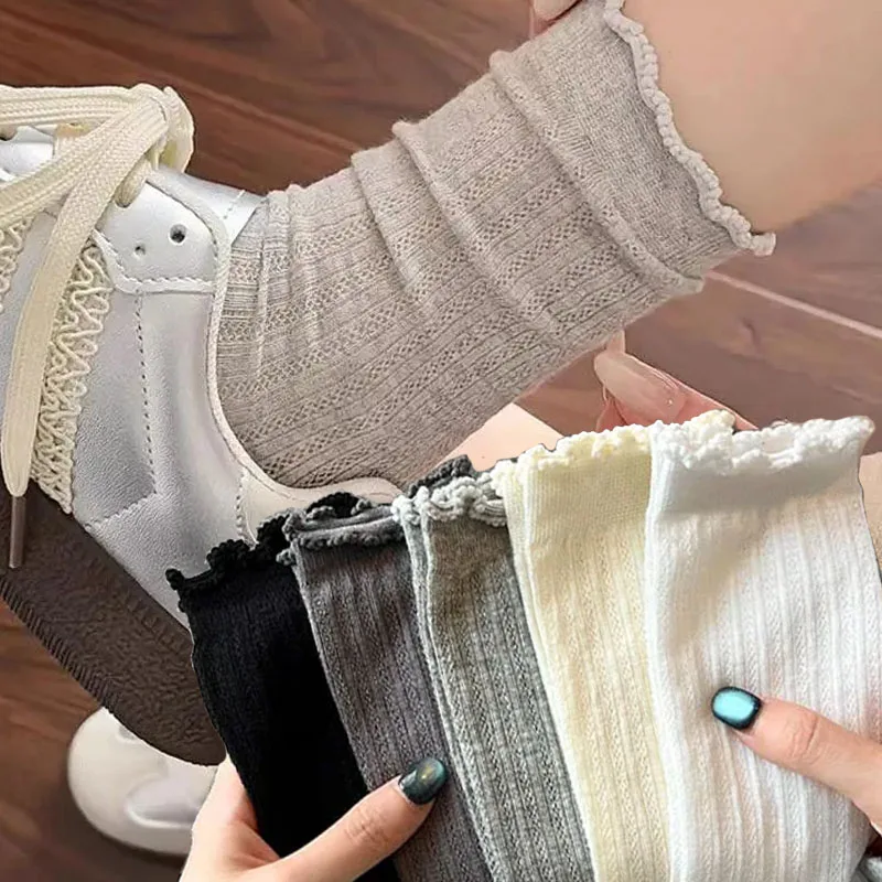 

Hollow Out Thin Socks Lolita JK Summer White Black Sockings for Women Girl Loose Cute Casual Sweet Fashion Pile Crew Sockings