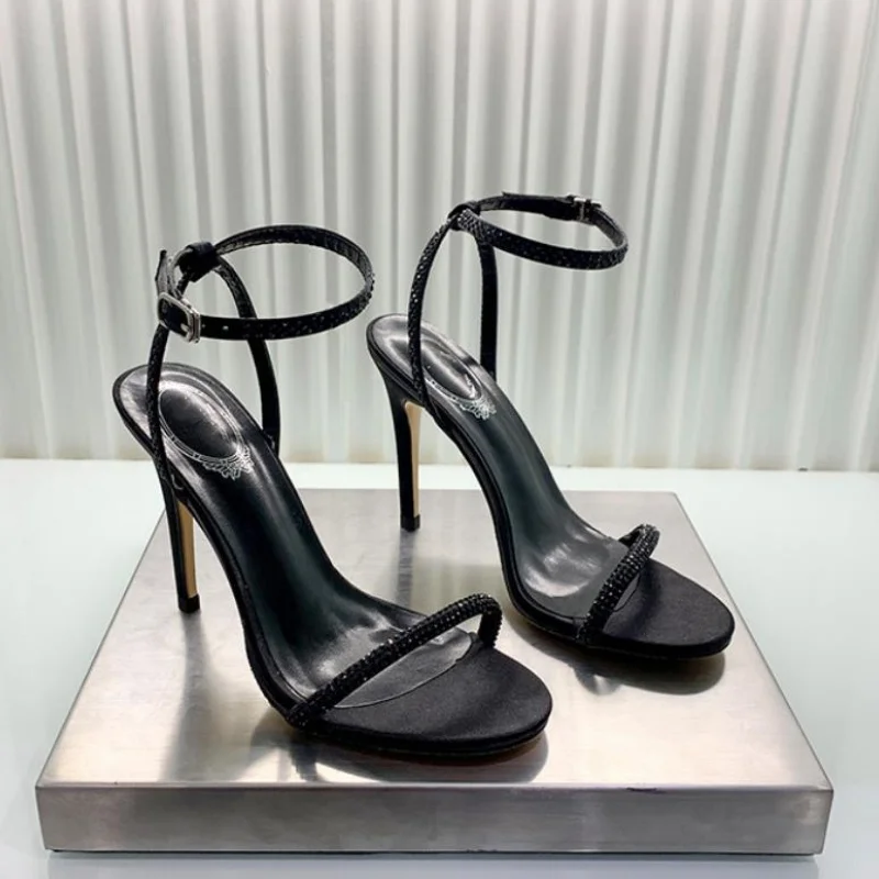 New Fashion Women Sandals Thin High Metal black Snake Ankle Strap Sandals Summer Gladiator Narrow Band Sandals Zapaotos Mujer