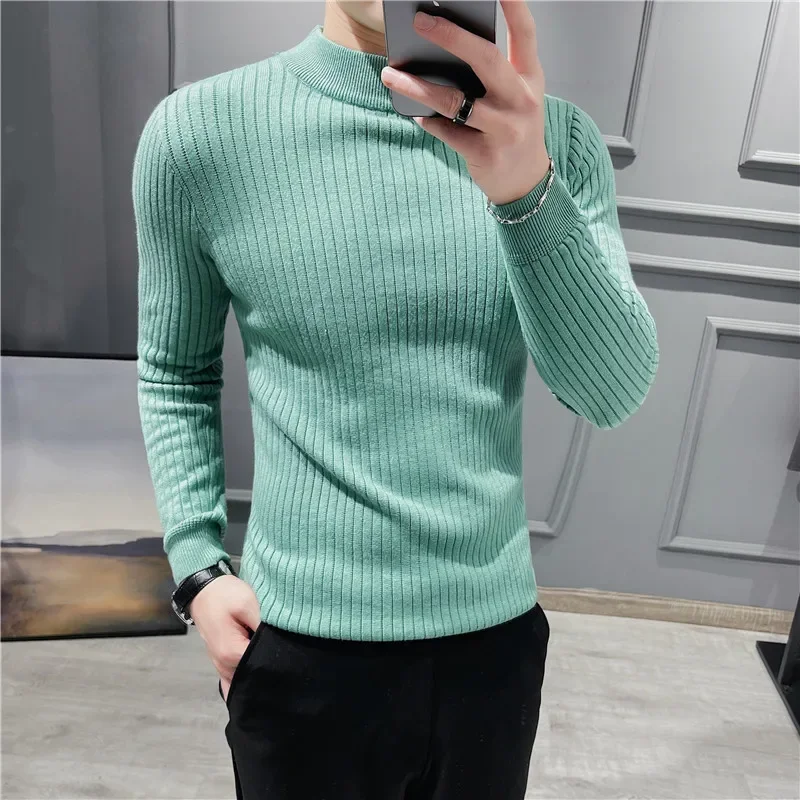 

Casual Men Winter Solid Color Turtle Neck Long Sleeve Twist Knitted Slim Sweater Men Knitted Sweaters Pullover Men Knitwear