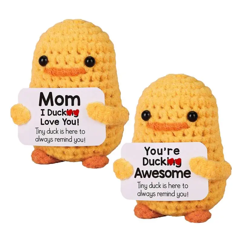 Cute Handmade Crochet Emotional Motivational Duck Doll Home Room Decoration Funny Crochet Duck With Positive Card Ornament