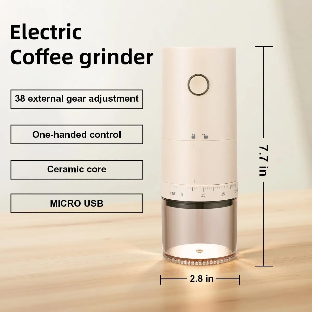 Portable Electric Burr Coffee Grinder with 38 Adjustable Grind Settings - USB Rechar  able Ceramic Core Conical Burr, Co