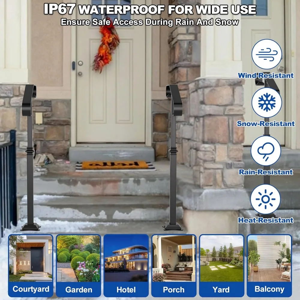 درابزين الدرج الخارجي: 40 درابزين من الحديد المطاوع باللون الأسود العالي لخطوات عمود واحد 1-2 #5