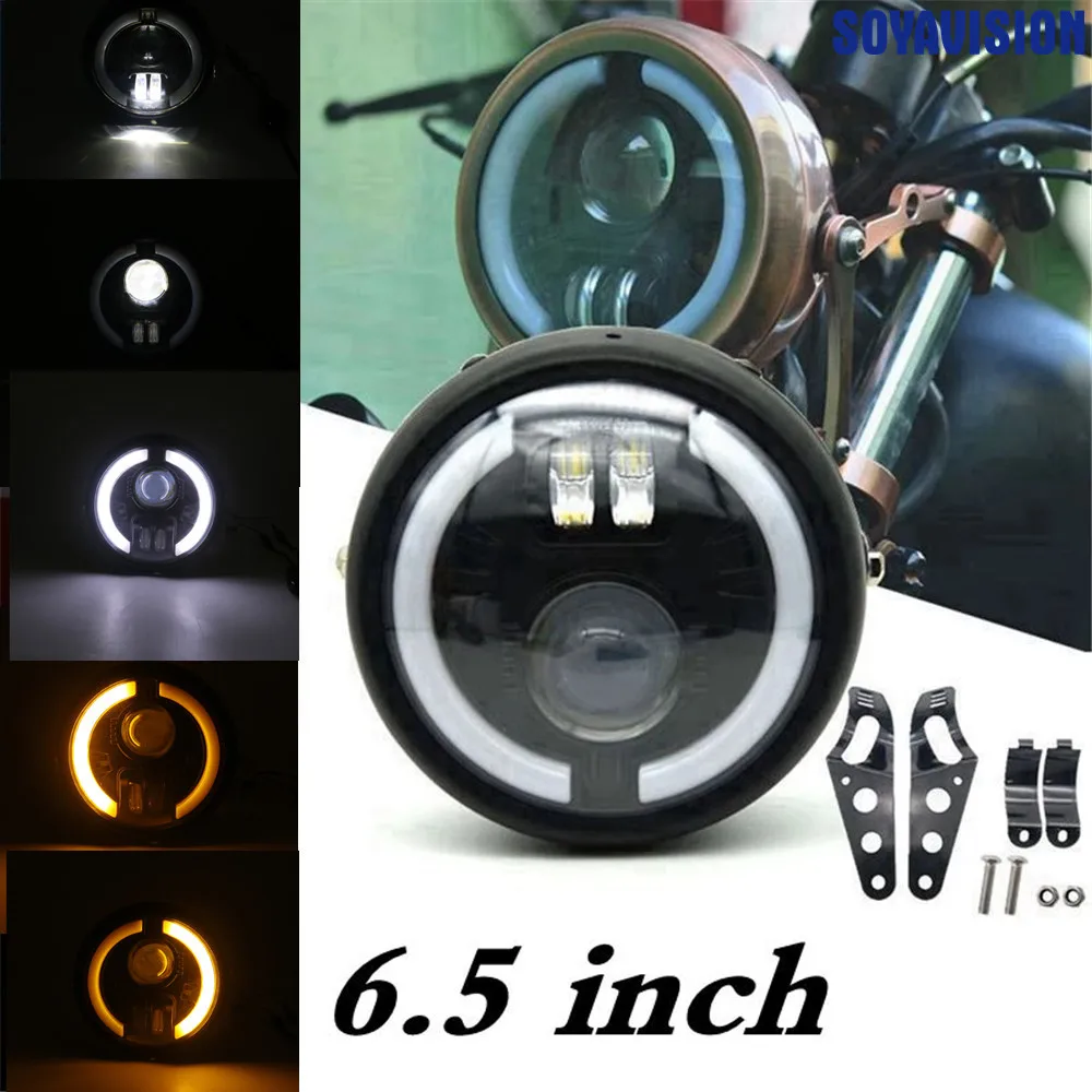 

Black 6.5" Inch Round Motorcycle LED Headlight Projector Headlamp for Harley Cafe Racer Bobber Chopper Honda Yamaha Suzuki