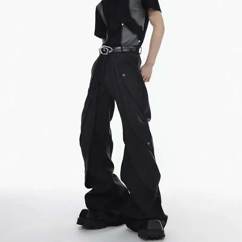 Luzhen sólido streetwear 2025 design primavera moda masculina plissado cor bonito perna larga calças casuais masculino bell-bottoms jy2493