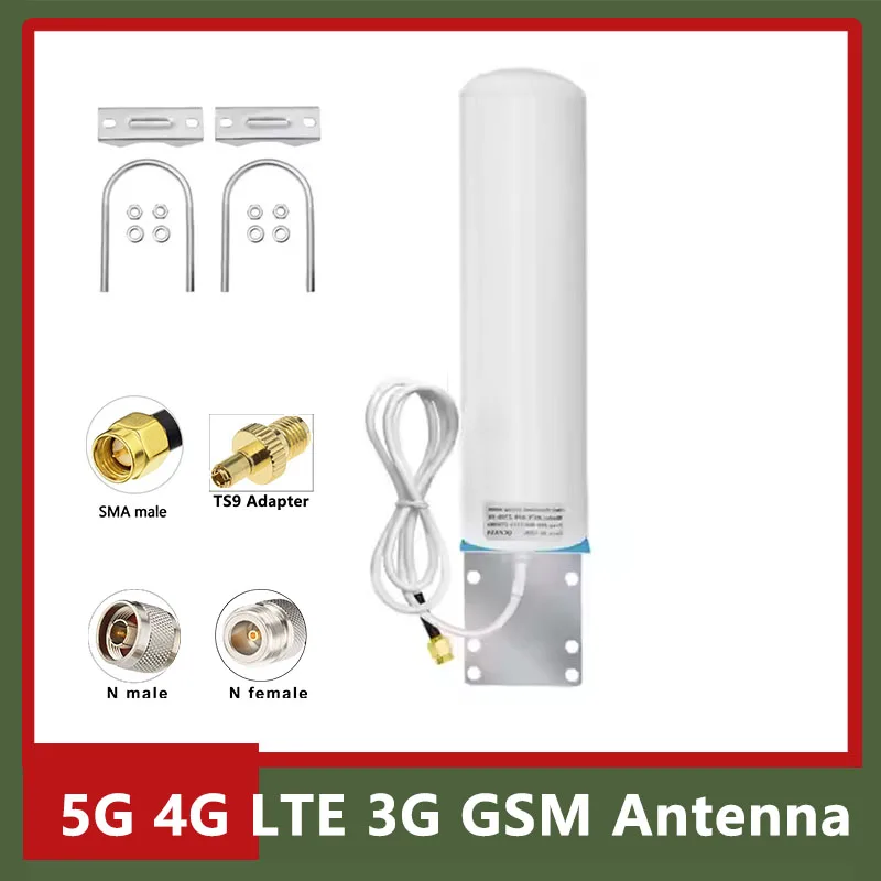 IP67 Outdoor Waterproof 5G 4G LTE 3G GSM Antenna High Gain 18dbi Omni Cylinder 600~2700~4900Mhz Amplifer Antenna TS9 SMA N Male