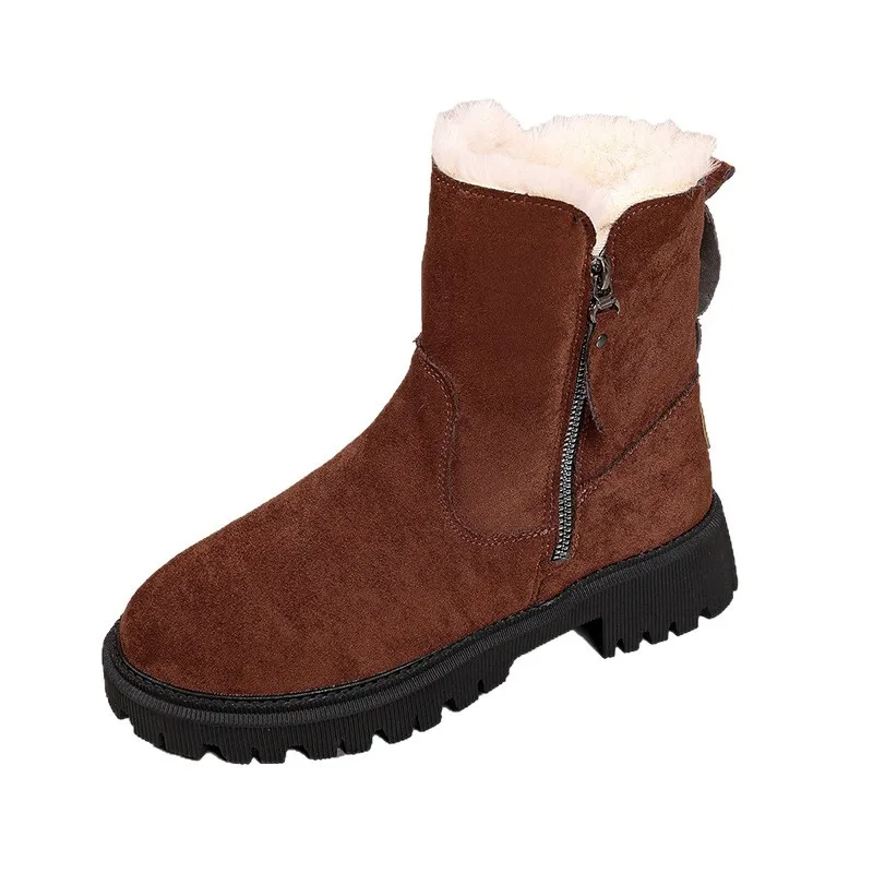 Warm large-sized snow boots 2025 winter new fashion trend fleece side zipper fleece thickened cotton shoes