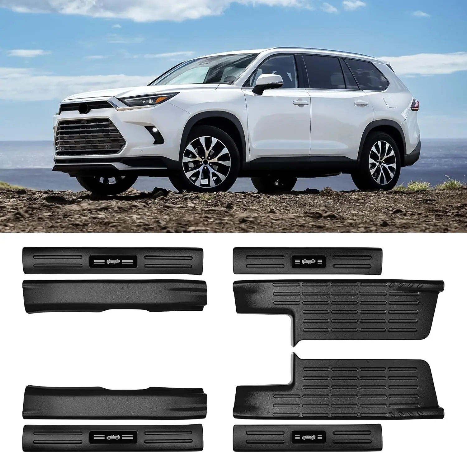 

Защита порога из АБС-пластика, совместимая с Toyota Grand Highlander (включая гибрида), накладка на пороги 2024-2025 гг.