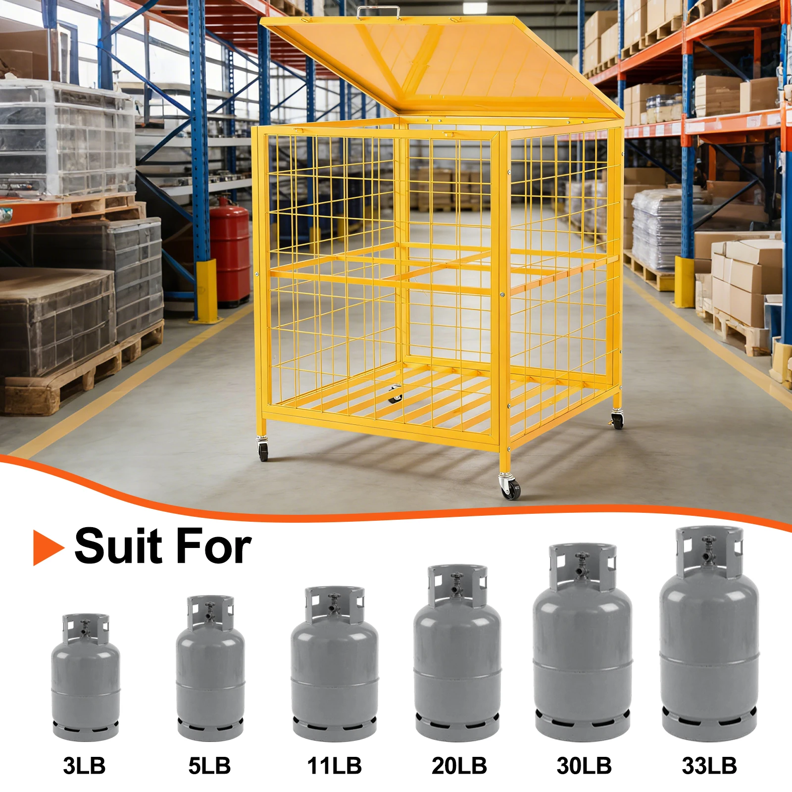 4-Tank Propane Tank Storage Box, Mobile Gas Tank Storage Box, 38.4x33.5x6.7 inch Heavy-Duty Gas Cylinder Storage Cage, with Wheels, Rust Proof Steel Lockable Cabinet, Suitable for Barbecue Grills, Yards, Gardens, Garages, Backyards