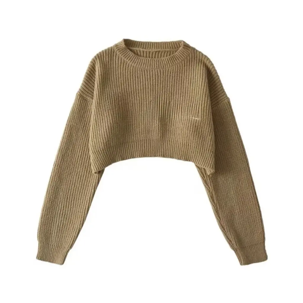

Women's High Waist Slimming Knitted Top European American Style Autumn Winter Pullover Long Short Sleeve Letter Embroidery