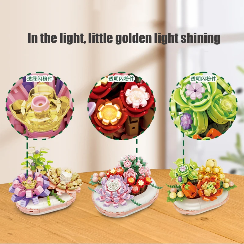 Mini blocchi in vaso fai da te creativo decorazione della casa piante fiori stami luminosi giocattoli assemblati regali di festa per bambini