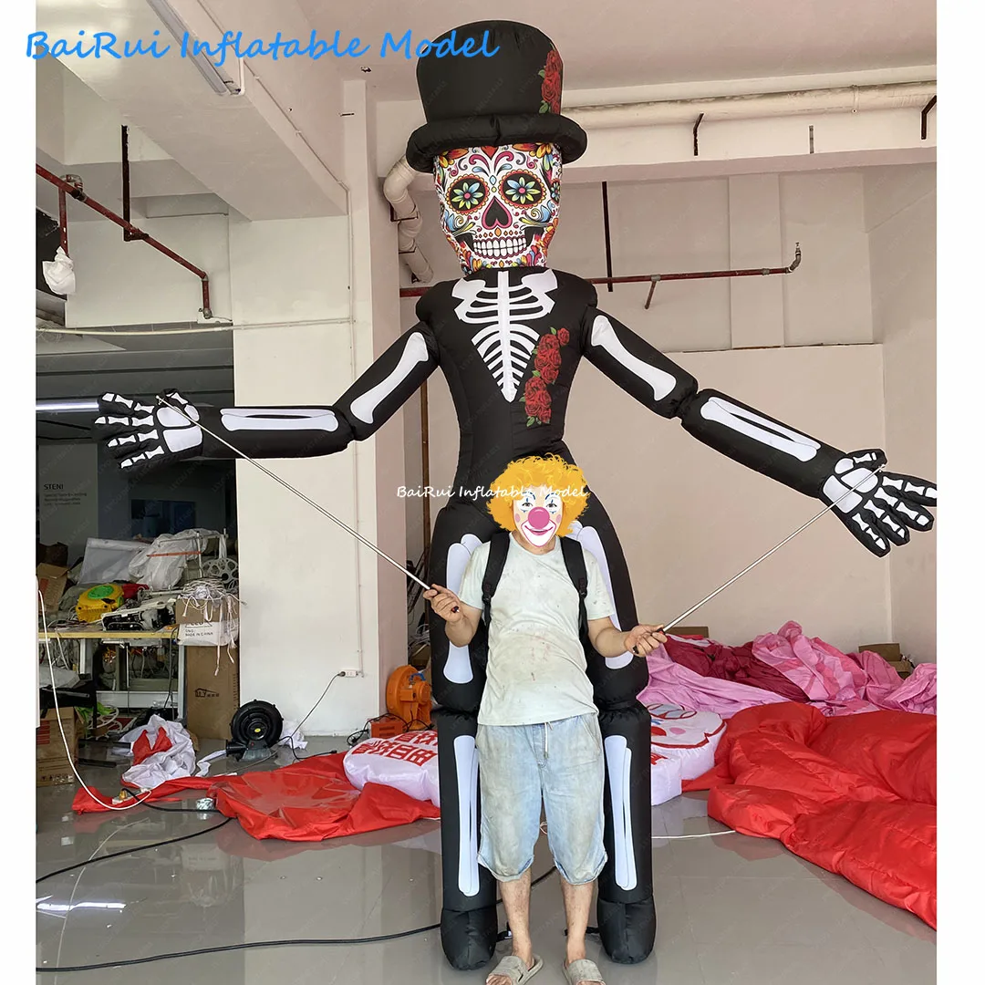 3.5M Giant Inflatable Skull/Skeleton/Zombie Puppet Air Blow Halloween Performance Día De Los Muertos Walking Props for Parade
