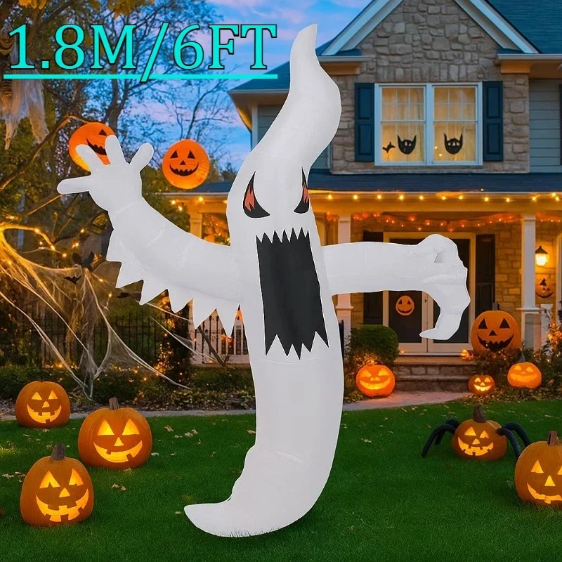6FT Holiday Lighting White Ghost Decorations Halloween Blow Up Model Luminous Party Holiday Indoor Lawn Courtyard Garden Decor