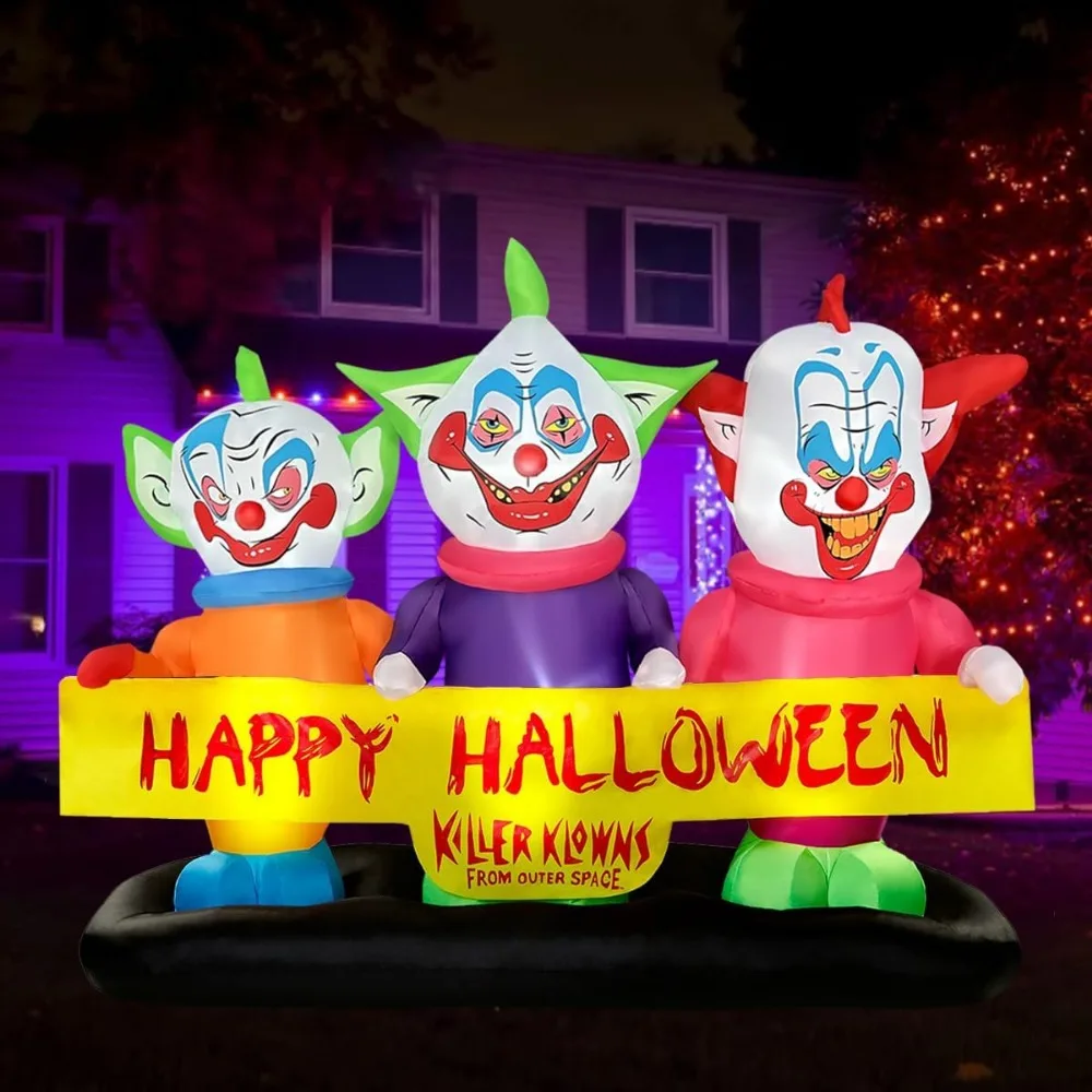 Halloween 6-Foot Inflatable Three Clowns Decoration for Outdoor and Indoor Use