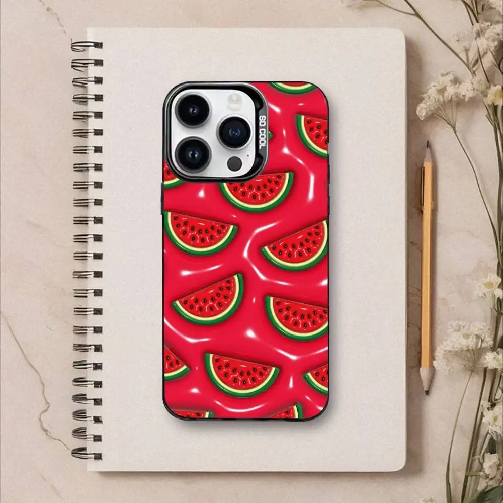 เคสโทรศัพท์ลายแตงโมสีดำ สำหรับ iPhone17,16,15,14,13,12,Pro Max  ชุบเงินด้านใน