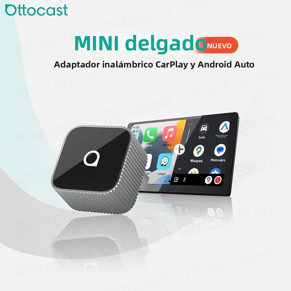 OTTOCAST Mini Slim Cube inalámbrico CarPlay Android Auto adaptador 2 en 1 USB AI accesorios de coche para VW Haval Audi Kia Porsche Lexus