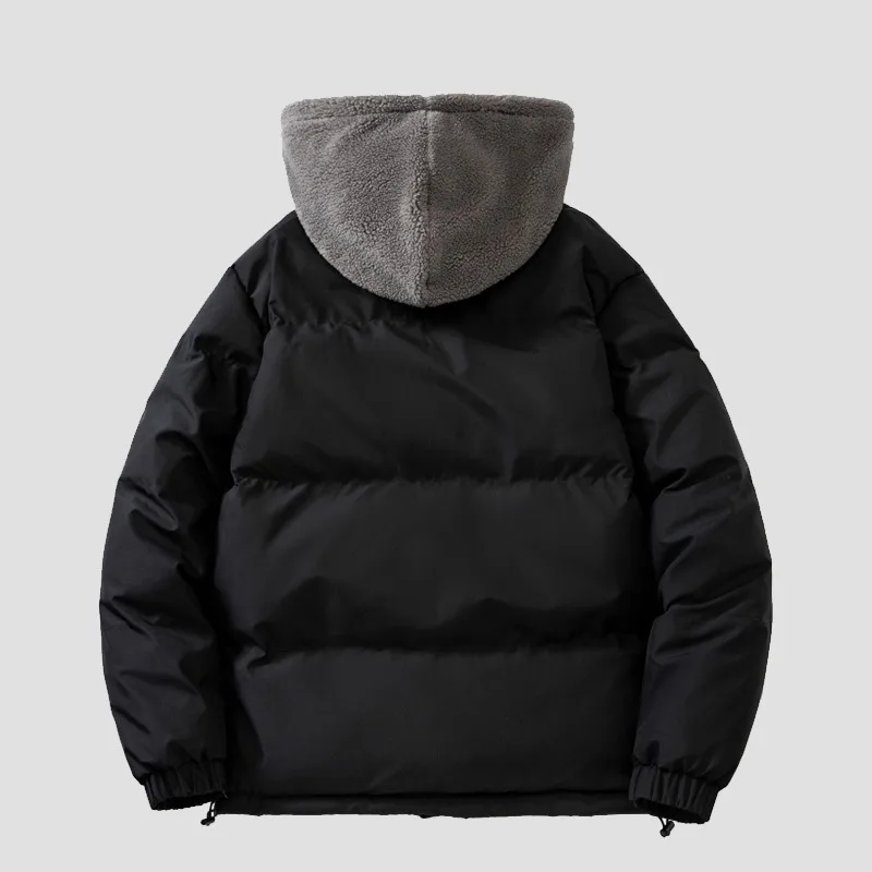 KIDWHXR Parkas Jacket Man Winter Fashion Patchwork Male Fake Two-piece Outerwear Thicken Long Sleeve Zipper Men Hooded Coat