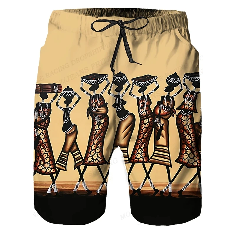 African Mural Pattern Harajuku Beach Shorts Summer Hawaii Holiday Surfing Board Shorts Gym Trunks Casual Sportwear Ice Shorts