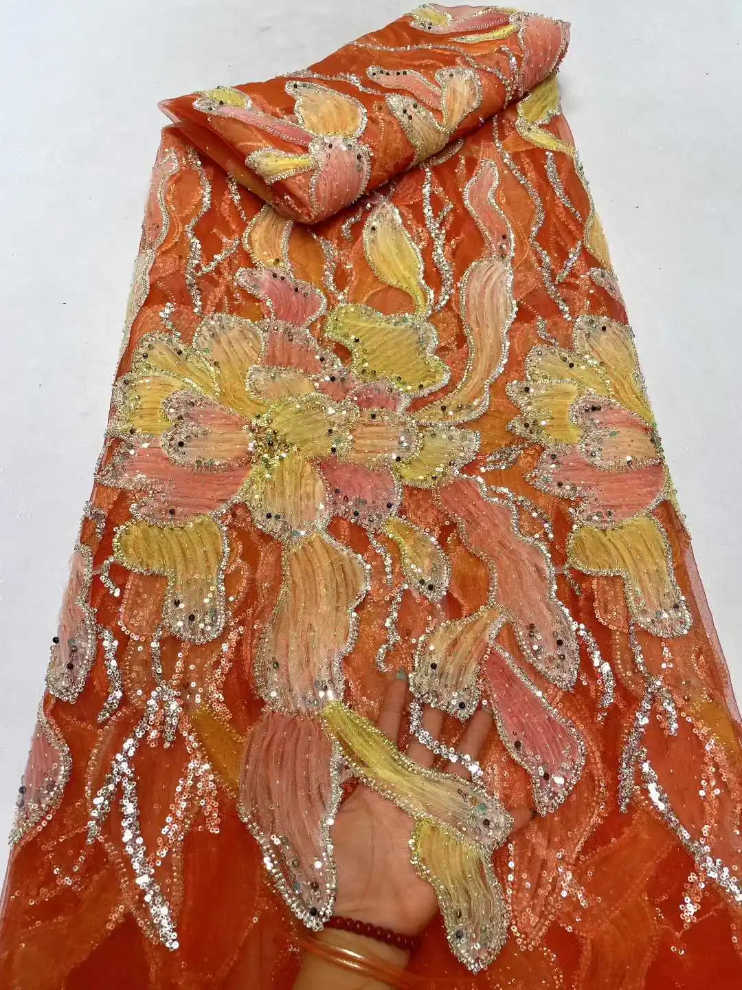 Afrikaanse 3D Kant Stof 2025, Pailletten Kralen Borduren Bruidegom Nigeriaanse Bruids Hoge Kwaliteit Franse Tule Kant Stof Voor Bruiloft