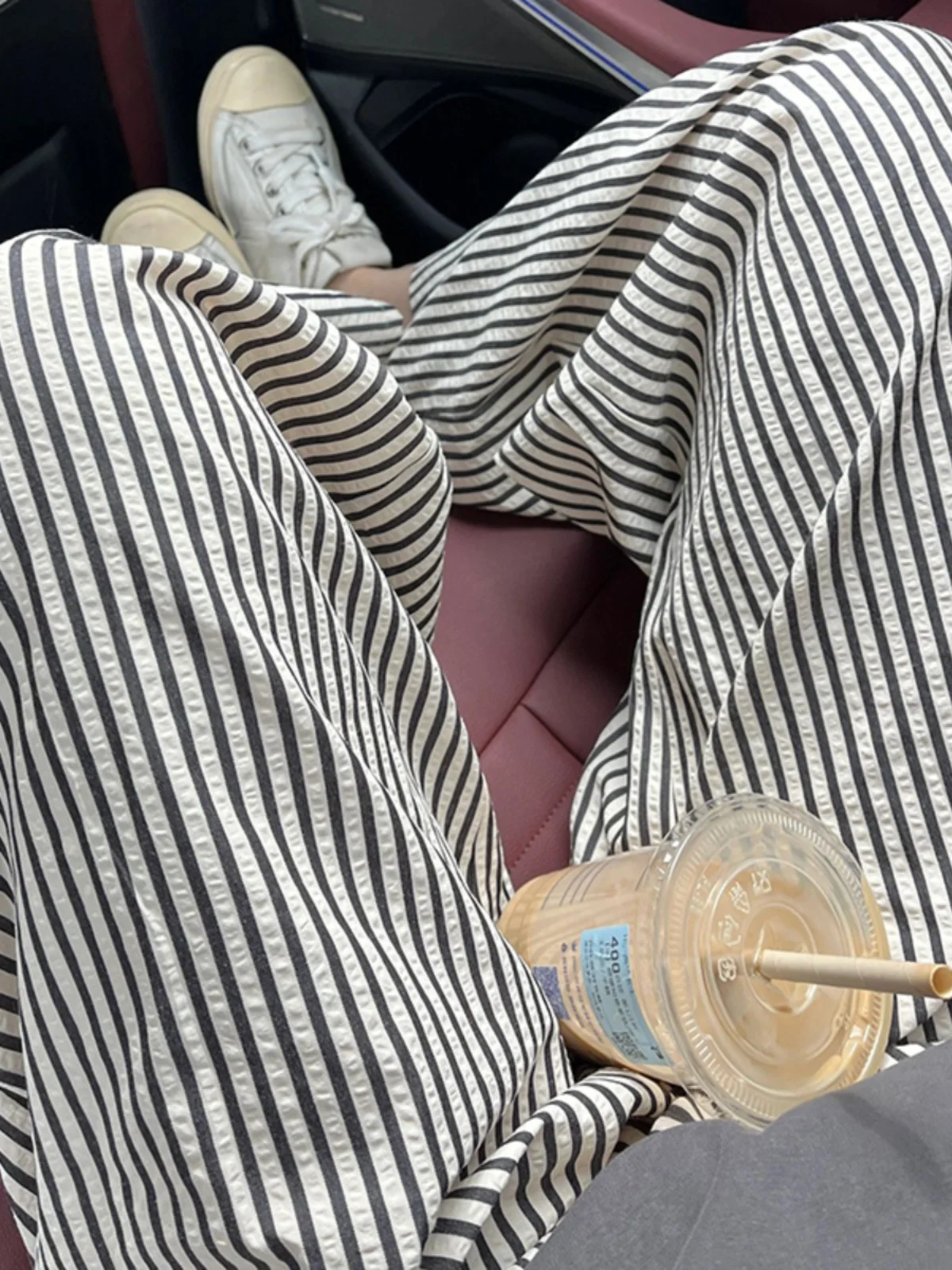 

High Waist Wide Leg Pants Women's Summer Thin Casual Loose Walking Small Size Trendy Black White Stripe Pants Commute Style
