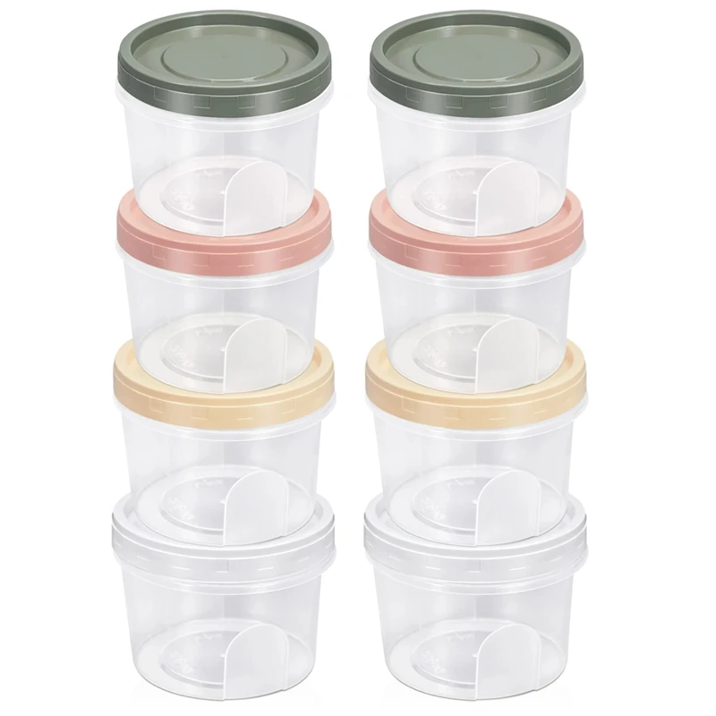 8PCS Round Plastic Containers With Lids, Reuseable Small Freezer Storage Container Jars With Screw Lid