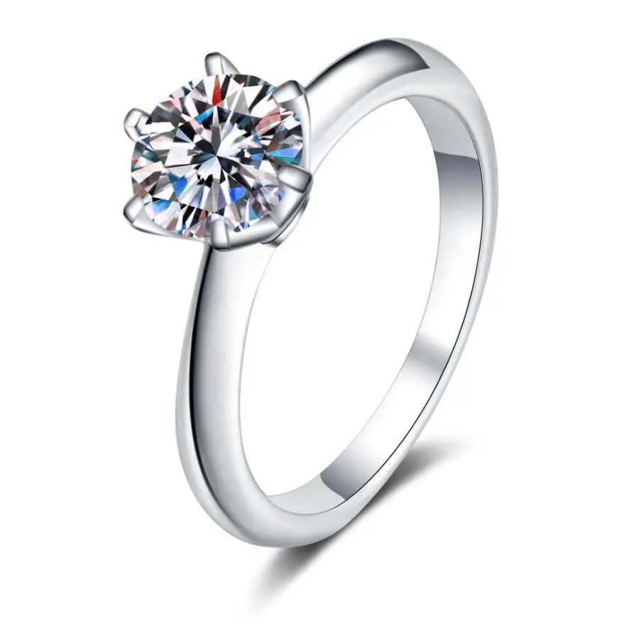 

Factory Six-Claw 925 Silver Ring Platinum Plated Moissanite Three Carats Women's Jewelry