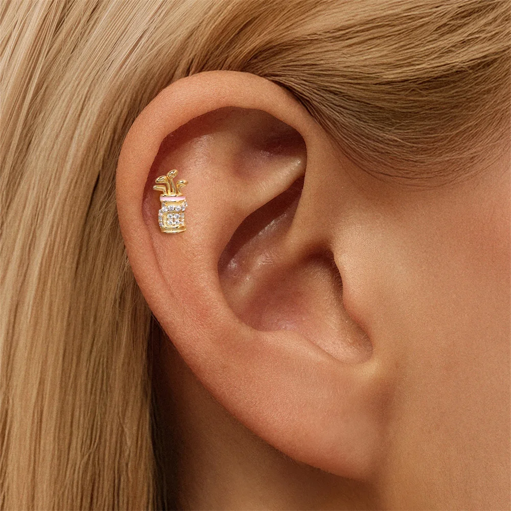 

CANNER 1 шт., серьги для пирсинга из стерлингового серебра 925 пробы с плоской головкой для настольного тенниса, баскетбола, любителей спорта, серьги с флагом для гольфа