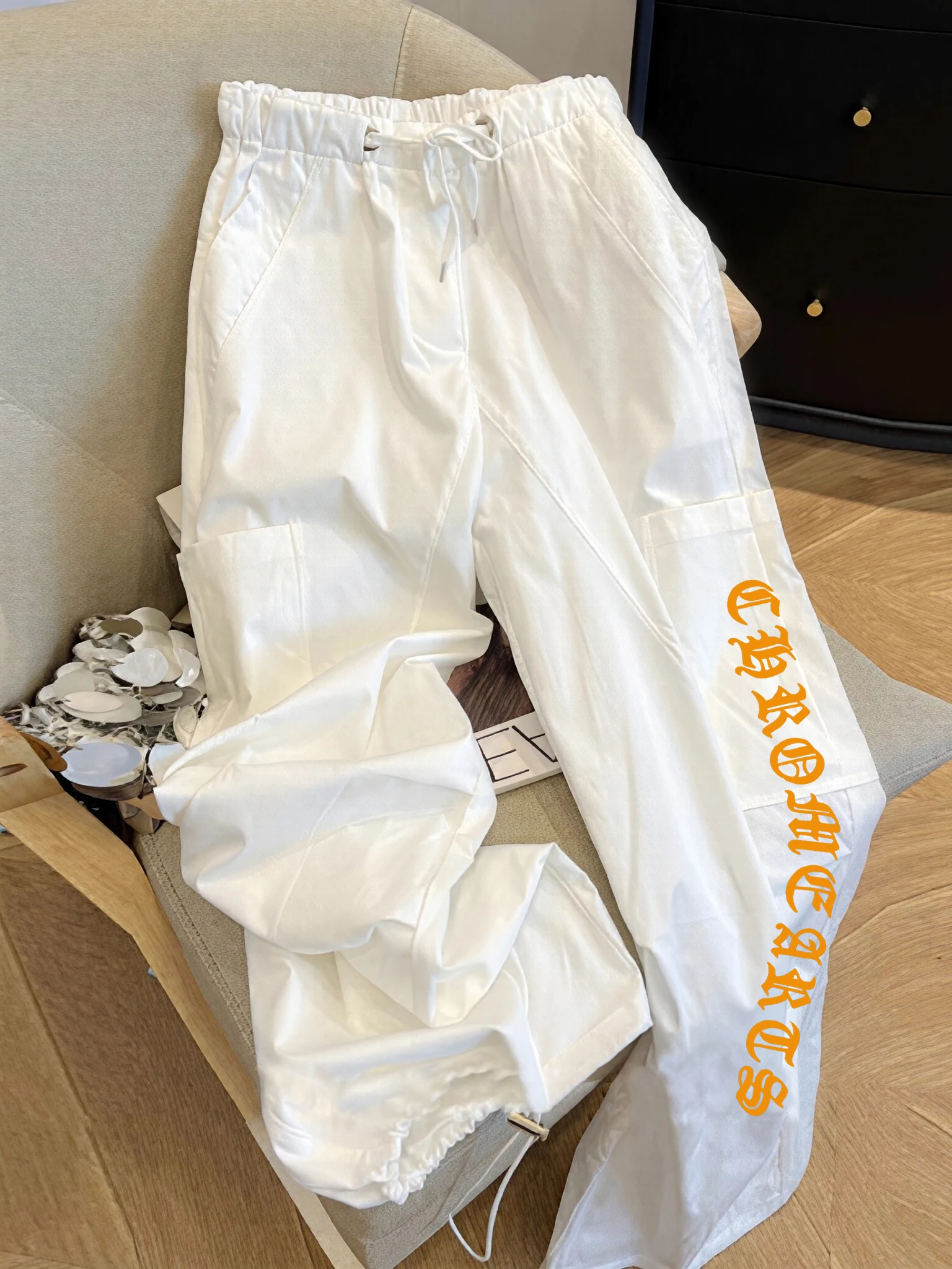 

Color Block Letter Print Casual Pants Drawstring Workwear Loose Fit Sporty Wide Leg Trousers for Men And Women Summer Design