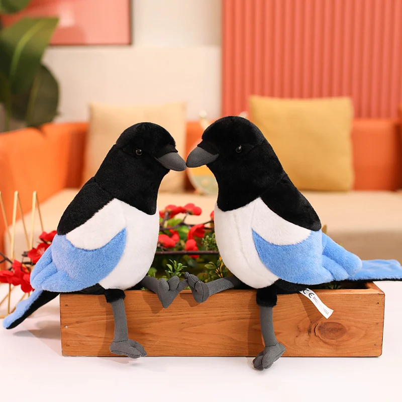 

38cm Simulation Magpie Bird Plush Toy Cute Stuffed Animlas Lucky Birds Plushies Throw Pillow Cushion Anime Soft Kids Toys Gifts