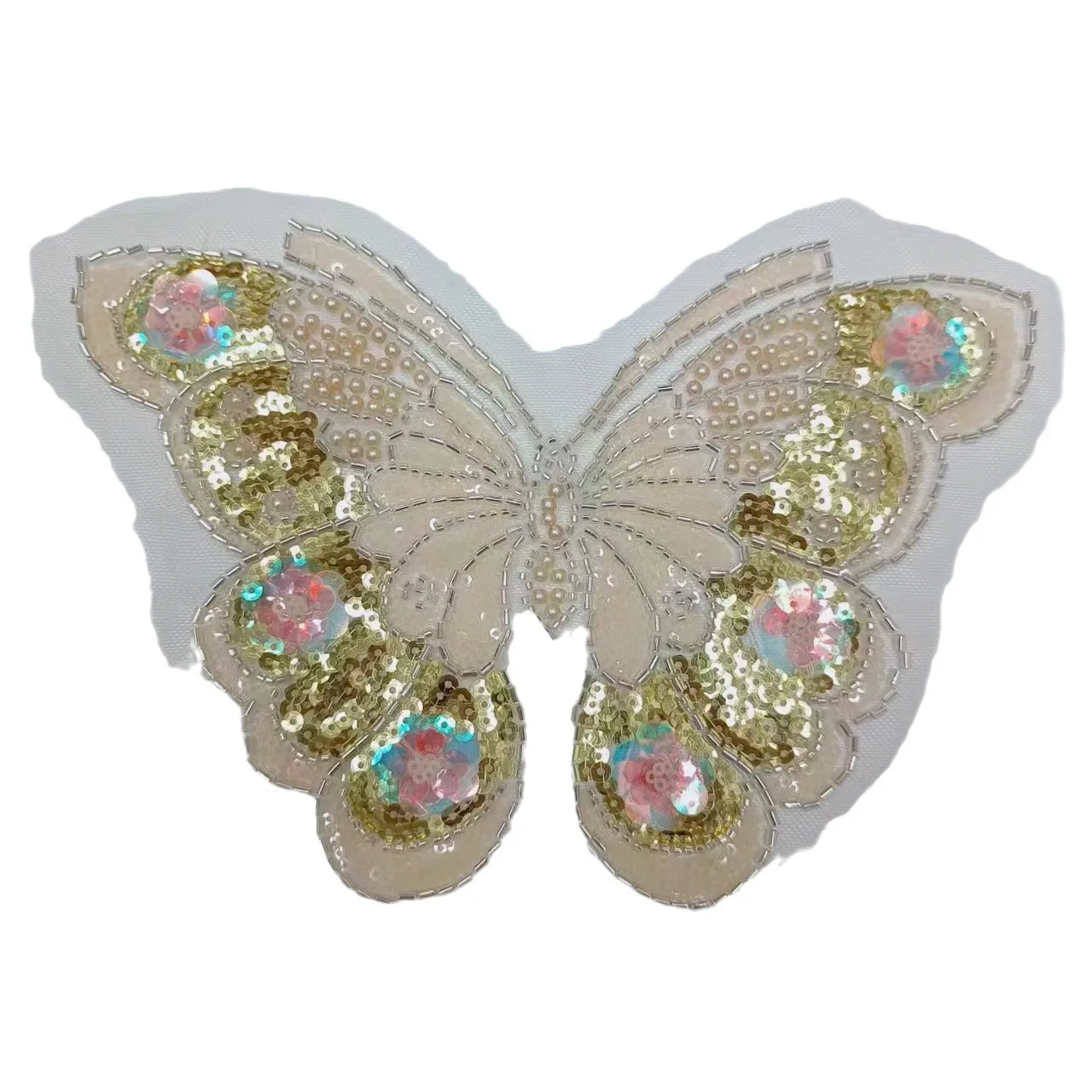 New Color Pearl Sequin Beaded Butterfly Dress Applique