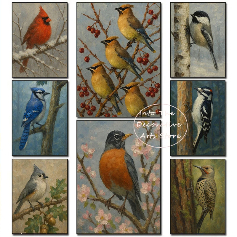Goldfinch Peacebird Oriole Robin on Branch Bird Poster Wall Art Canvas Painting Prints for Living Room Home Decoration Cuadros