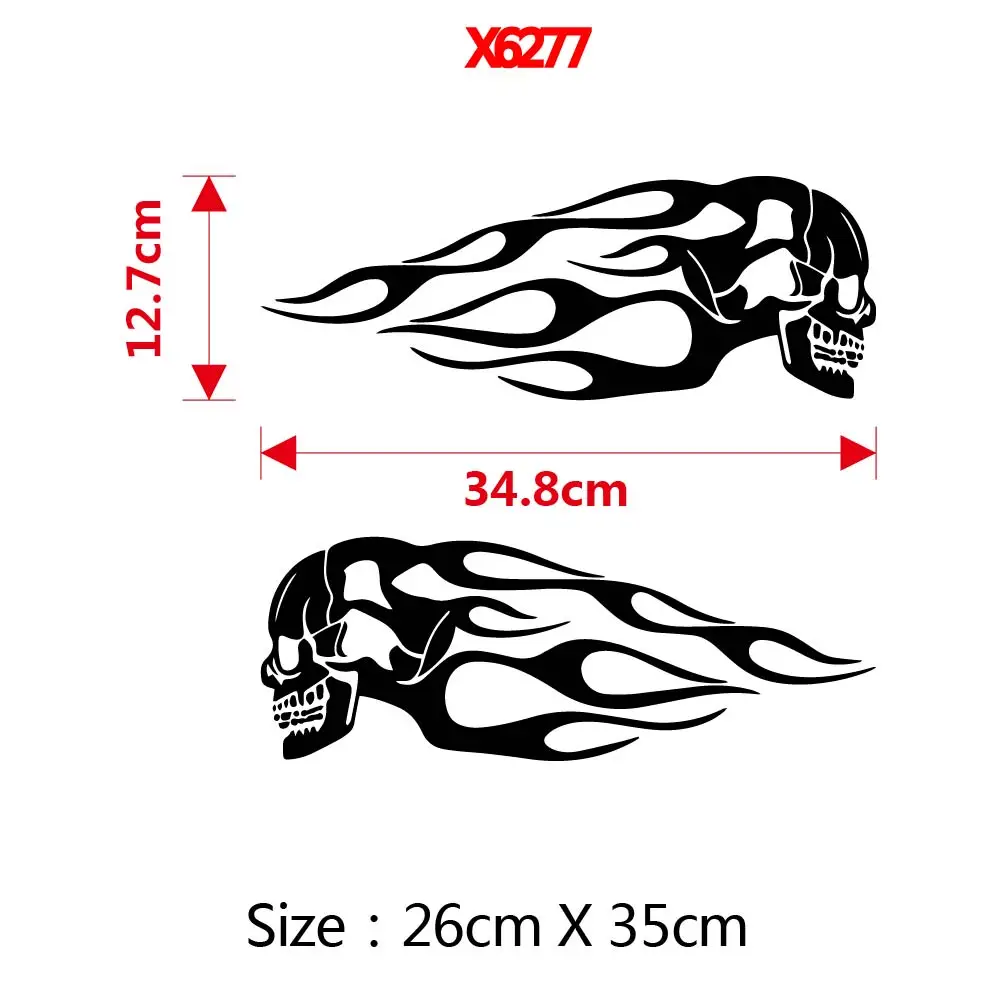 2pcs Skull Flame Vinyl Stickers For Motorcycle General Fuel Tank Flame Sticker Modification Skull Totem Motor Decal