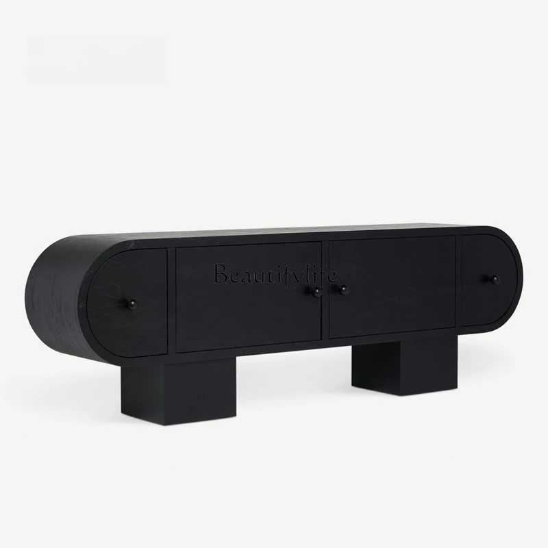 

10*Modern simple solid wood locker American country medium antique black storage retro minimalist living room TV cabinet