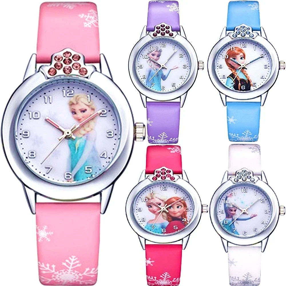 

Disney Elsa Watch Girls Elsa Princess Kids Watches Leather Strap Cute Children's Cartoon Wristwatches Gifts for Kids Girl Frozen