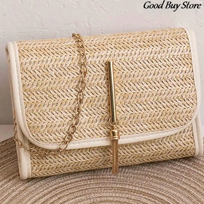 2023 Trendy Beach Shoulder Purse for Women Straw Square Bags Raffia Portable Crossbody Bags Popular Large Totes Travel Handbags