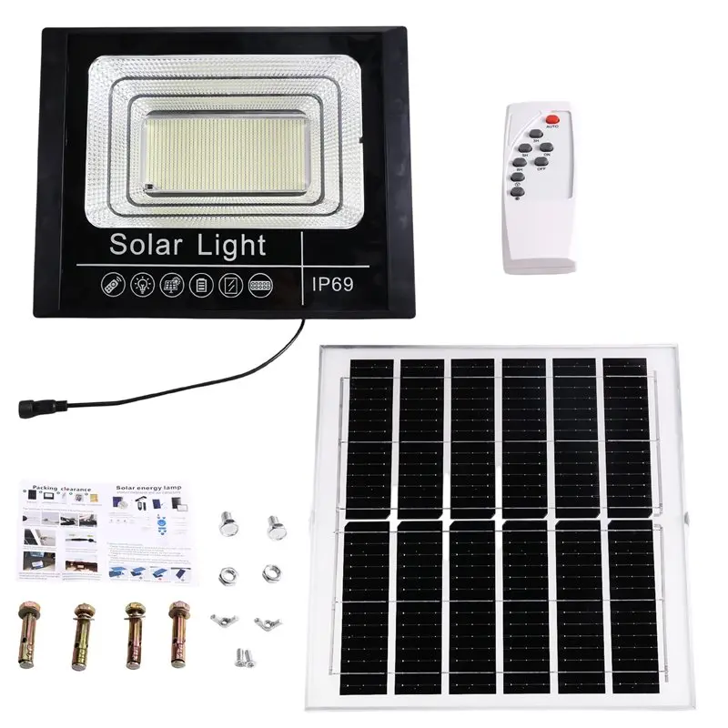 [NEWA64Z!】 Solar Powered 300W Flood Light IP67 Waterproof Outdoor Security Light With Remote Control Auto On/Off Dusk To Dawn Fu