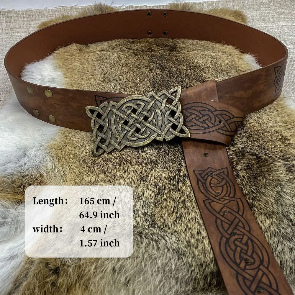 Embossed Viking Renaissance Buckle Belt PU Printing Celtic Belt Knight Leather Medieval Waistband Cosplay Costume Accessories