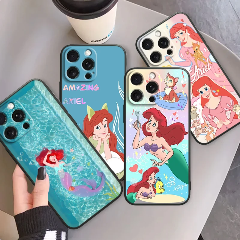 

Mermaid Disney Cartoon Fashion For iPhone 15 14 13 12 11 XS XR X 8 7 SE Pro Max Plus Mini Black Soft Phone Case