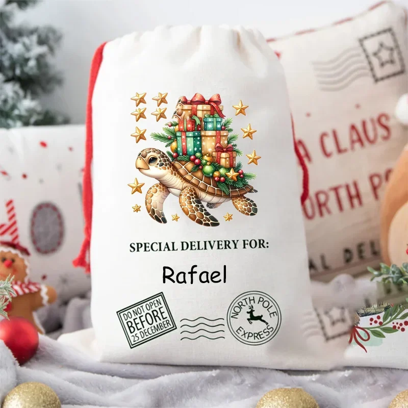 Personalizzato Sea Turtle Santa sack calza di natale coastal beach Merry Xmas eve Decoration kid boy girl gift Present Toy Bag