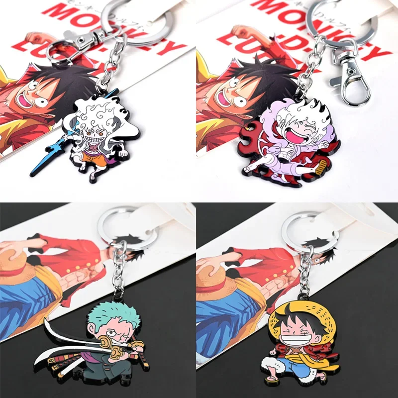 

Anime One Piece Luffy Nika Metal Keychains Accessories for Car Keys Ring Cartoon Zoro Chopper Action Figures Key Chain Toys Gift