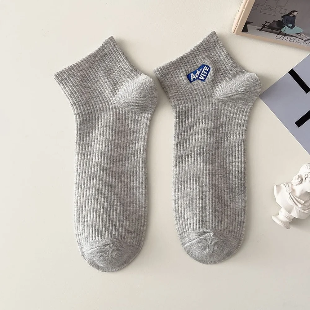 Summer Low Tube Grey Ankle Socks Men Fashion Solid Color Short Socks Spring Autumn Cotton Funny Socks Sports Embroidered Letters