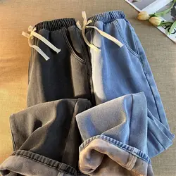 Retro koreanische Jeans Männer und Frauen Herbst-und Winter modelle gepolstert und verdickt lose gerade gerade Freizeit hose mit weitem Bein