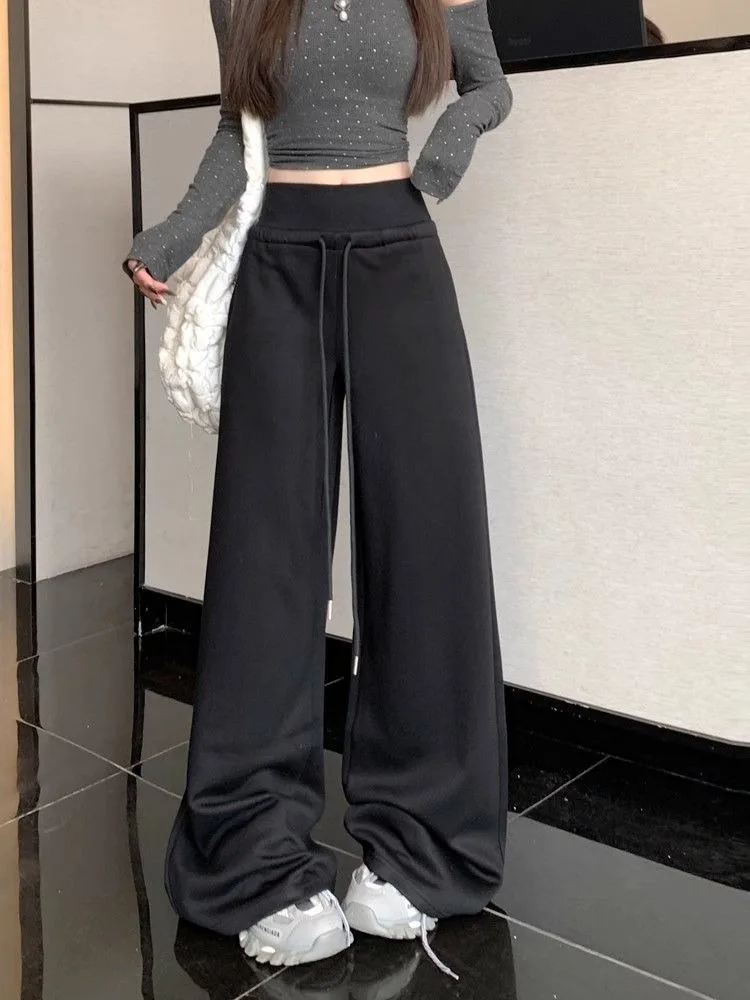 Damen-Sweatpants mit hoher Taille und geradem Bein, gerippter Bund, amerikanische Freizeitmode, weite Beine, angenehmes Tragegefühl, Sportmode – Detail 14