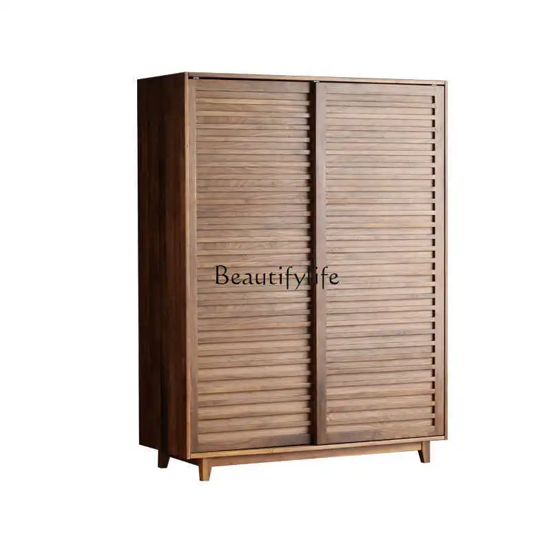 North American black walnut sliding door wardrobe all solid wood simple combination shutter sliding door